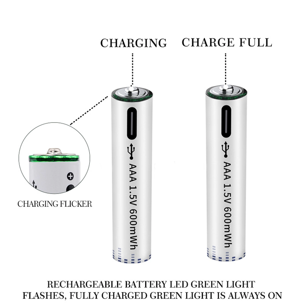 Wholesale Rechargeable 600mwh Li-ion 1.5V Lithium Ion AAA Battery with Type C Data Cable