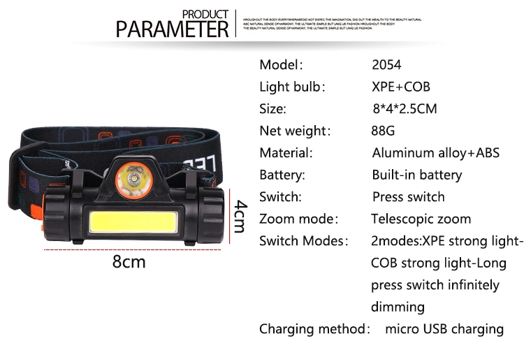 Sensor Q5 Headlamp Head Lamp Headlight Waterproof 2500lm COB LED Built in USB Rechargeable 18650 Battery Headlamp