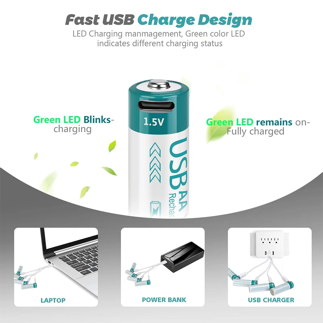 USB AA Rechargeable Battery 1.5V Lithium AAA Batteries for Home Appliances