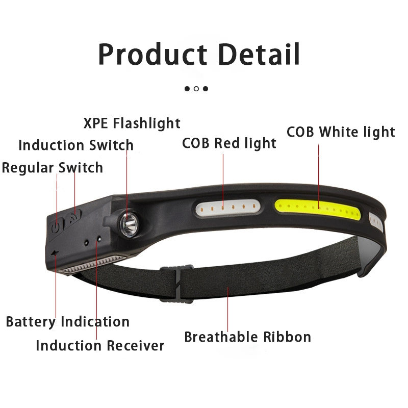 Silicone LED Sensor COB Flashlight Rechargeable Waterproof Running Outdoor Camping Headlamp