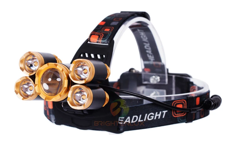 Super Bright 5 LED Xml T6 2000lumen High Power Zoom LED Headlamp Rechargeable Waterproof for Cycling Running Camping Hiking