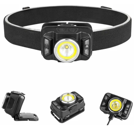 Portable Camping Head Torch Lamp Red Warning Flashing Headlight USB Rechargeable COB Head Torch Light Super Bright Waterproof Zoomable LED Headlamp