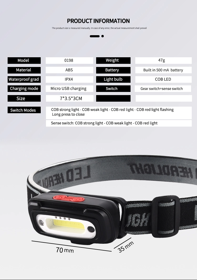 Goldmore2LED Headlamp Portable COB Sensor Headlight 500mAh 300lumen 18650 Battery USB Rechargeable for Fishing Camping