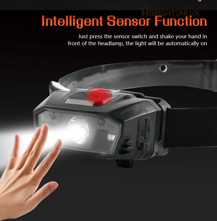 Brightenlux High Power Lithium Battery USB Rechargeable Waterproof Sensor LED Rechargeable Hunting Light Headlamp