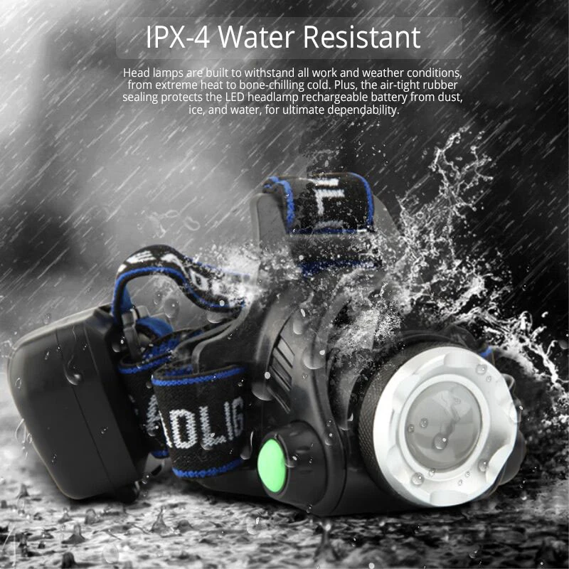 Super Bright LED Headlight T6/L2/V6 3 Modes Waterproof Zoomable Headlamp