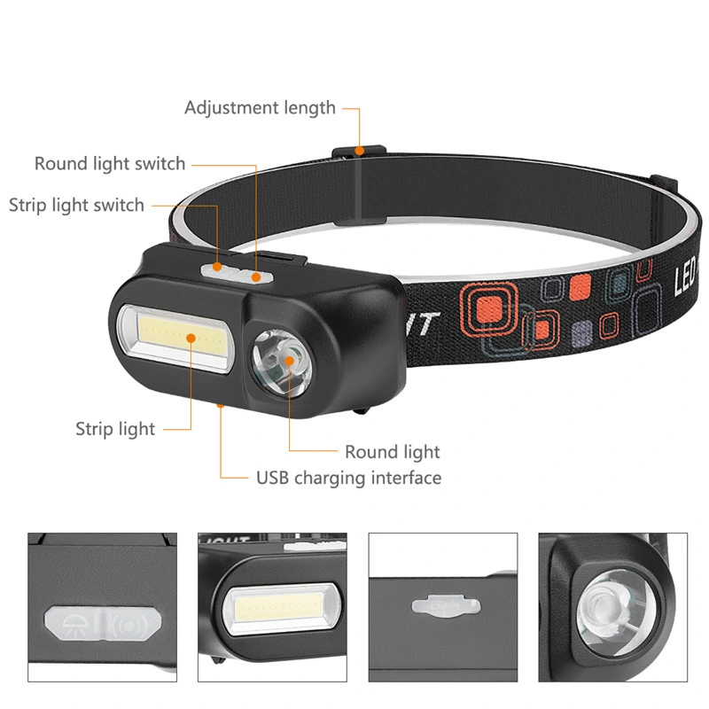 Wholesale Quality Camping Powerful LED Head Torch Lamp Emergency Hunting Headlight Rechargeable Hiking COB Headlamp with 6 Work Modes