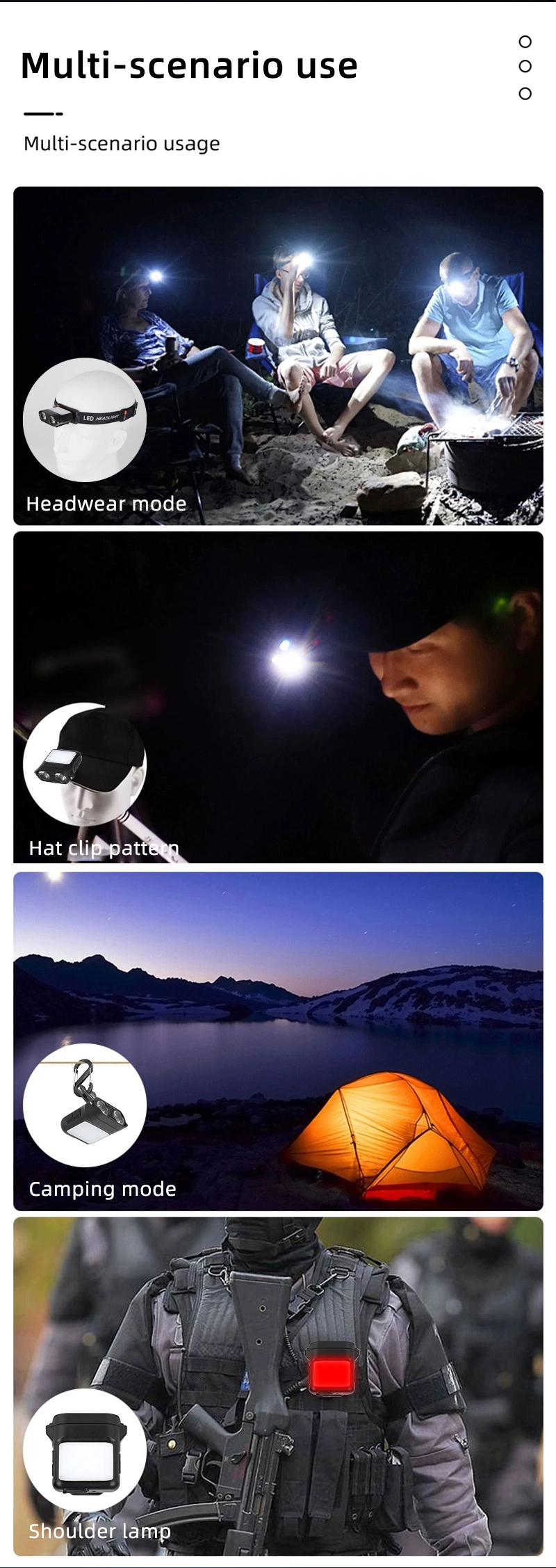 Head Torch Lighting with Type C Charging Waterproof Portable Hook COB LED Hawk-Eye Double Headlamp