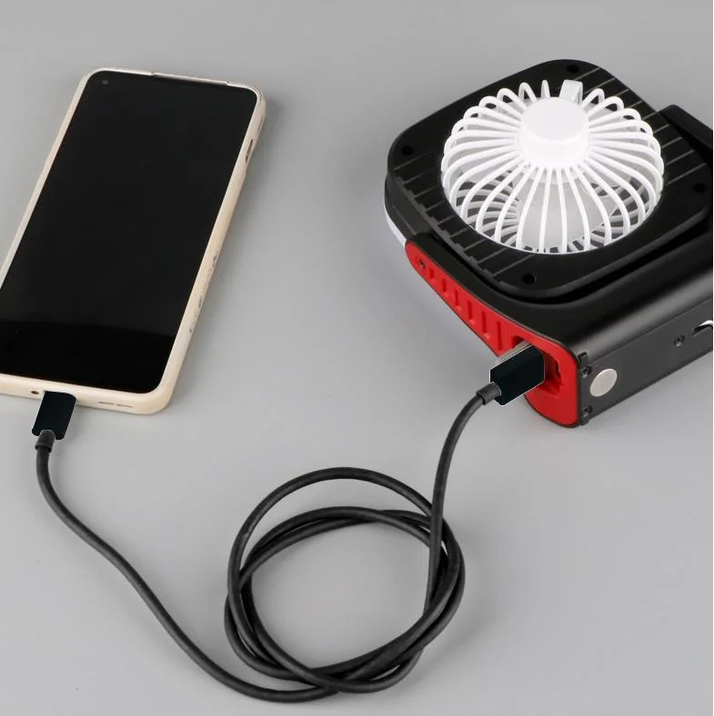 Red Warning Flashing Outdoor Emergency LED Camping Fan Light with Power Bank Base Magnet 5 Modes Camp Tent Fan Lamp 180 Degree Rotated Camping Lamp