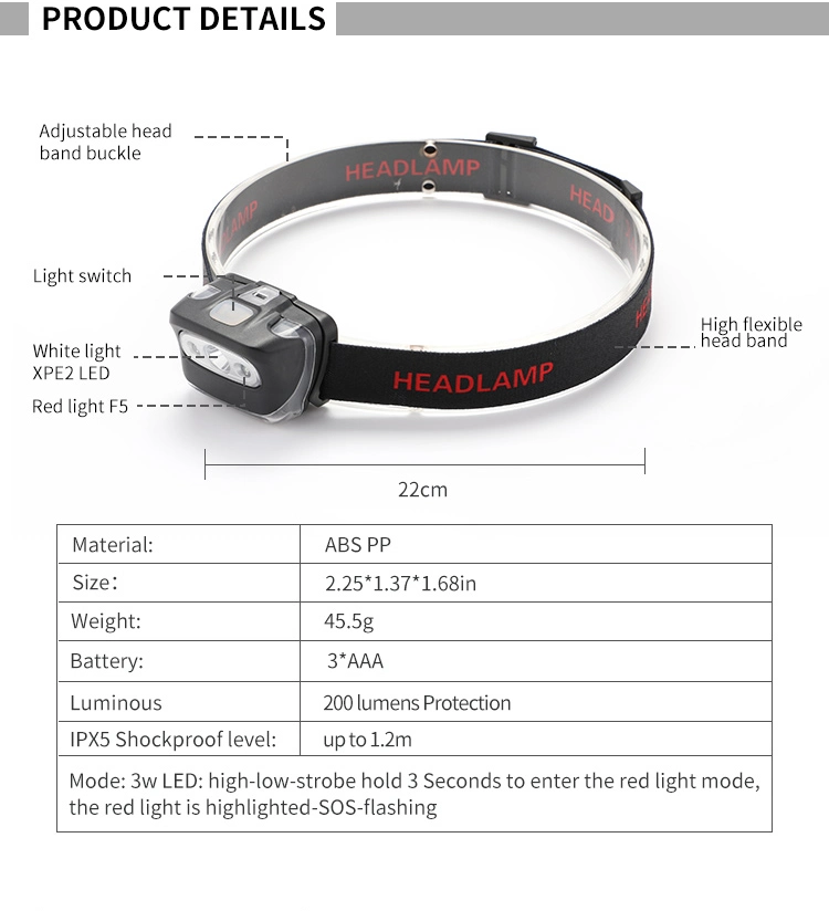 Xpg LED High Power Headlamp 3xaa Battery Waterproof Headlight