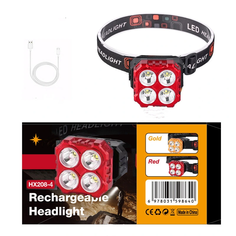 Rechargeable Four LED High Lumen Headlamp Flashlight