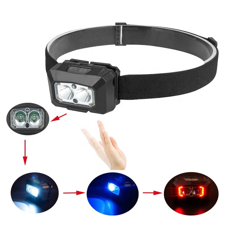 2019 Plastic Waterproof Blue Light Motion Sensor LED Fishing Headlamp