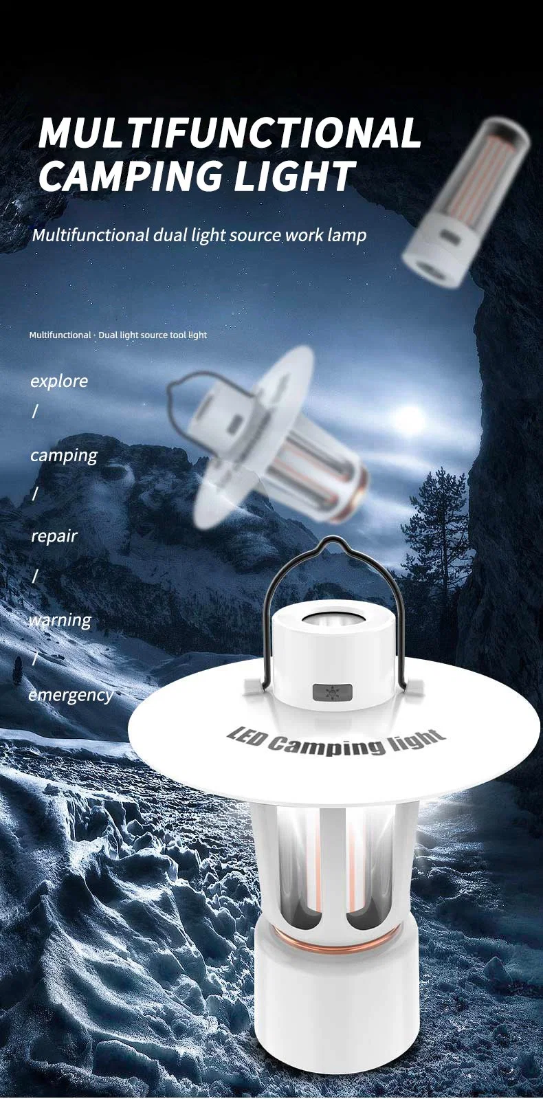 Waterproof Outdoor Rechargeable COB LED Rechargeable Camping Light 3 CCT Hang Hook Mini Emergency Camp Tent Light with Bracket