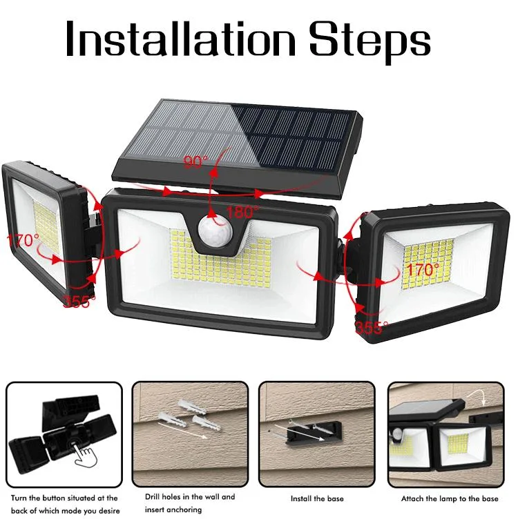 Brightenlux Garden Yard Easy Installation 188 LED Solar Energy IP65 Waterproof Motion Sensor Solar Wall Strip Light with 3 Modes