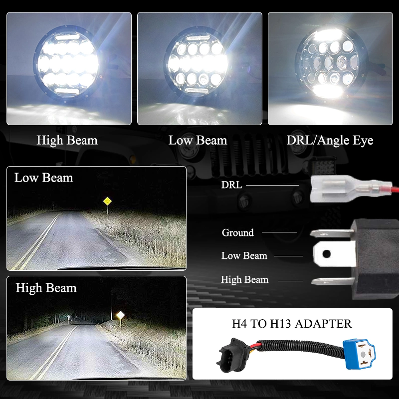 DRL Strong Brightness Car LED Headlight 7 Inch Round Jeep 2525 LED Head Light Headlight for off-Road Wrangler