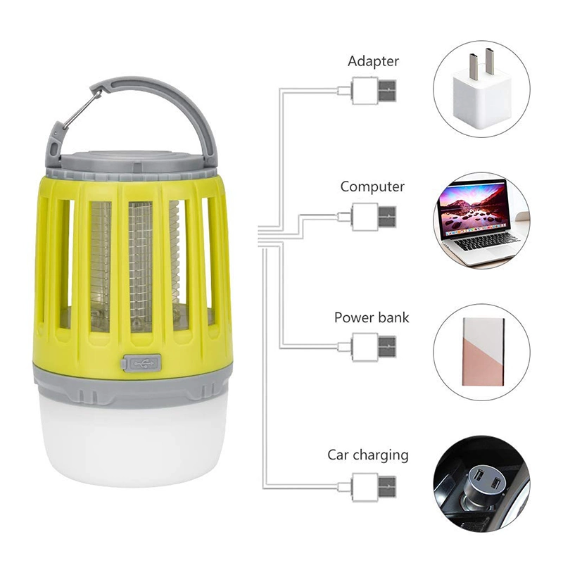 2 in 1 USB Rechargeable LED Mosquito Killer Light with 360-400nm UV Mosquito Zapper Camping Lighting for Outdoor LED Emergency Camping Tent Lamp