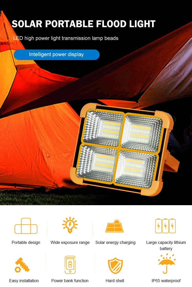 Hot Sell 10W-100W Yellow Blue Grey Different Colors Multi-Functional Outdoor Portable Rechargeable Emergency Solar Camping Lights in Stock with USB