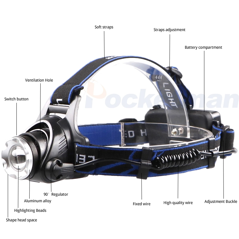 Powerful Rechargeable Zoomable Head Lights 18650 DC Headlamp for Fishing Running Camping