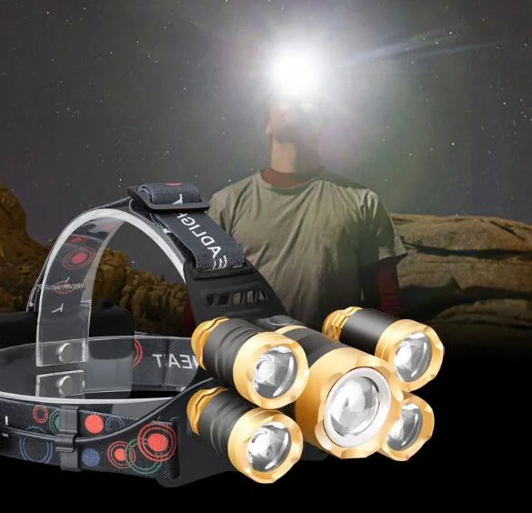 USB Rechargeable 4 Modes Waterproof Zoomable 5 LED Head Lamp Headlight