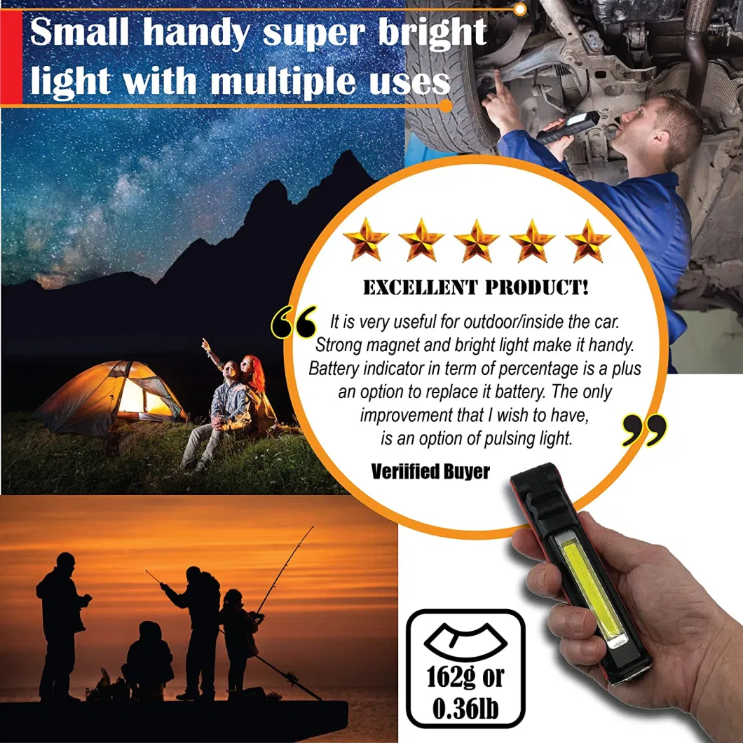 High Quality Car Inspection Spot Lamp Rechargeable COB LED Work Light with Magnetic for Car, Outdoor Camping Emergency Working Lighting