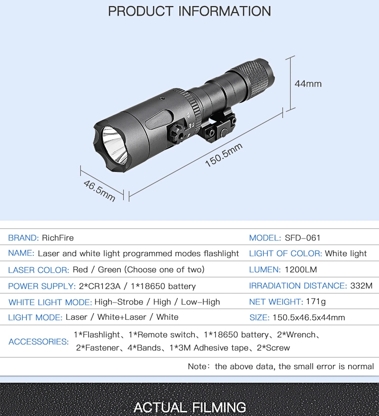 1200 Lumen Tactical Flashlight White LED Green Laser Combo Gun Weapon Hunting Light