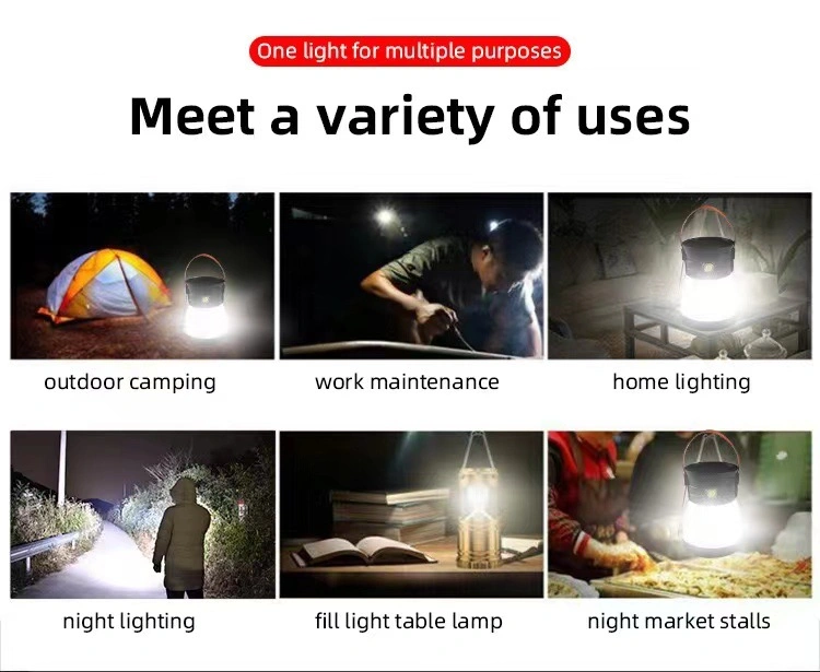 Portable Outdoor Waterproof Solar LED Camping Lamp Rechargeable Emergency Light Hiking Tent Lighting