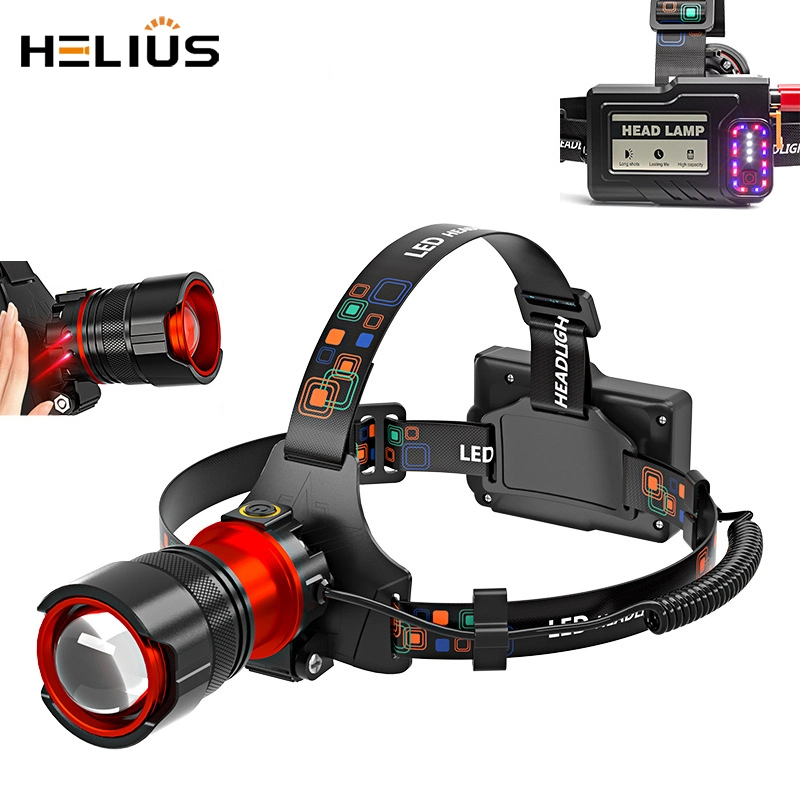 30W/Xhp50/T6 New Wave Sensing Zoomable Type-C Input and USB Output Warning Light LED Headlamp Headlight