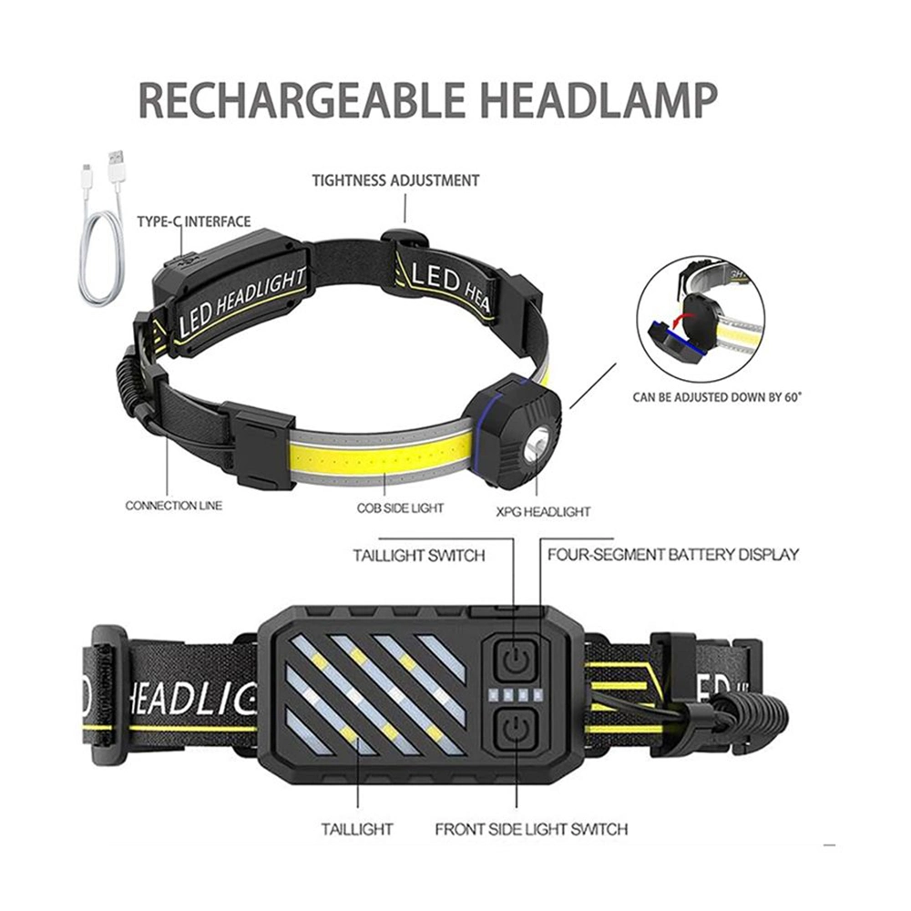 New Style Portable LED Headlight Ultra Wide Angle COB Rechargeable Headlamp for Outdoor Hunting