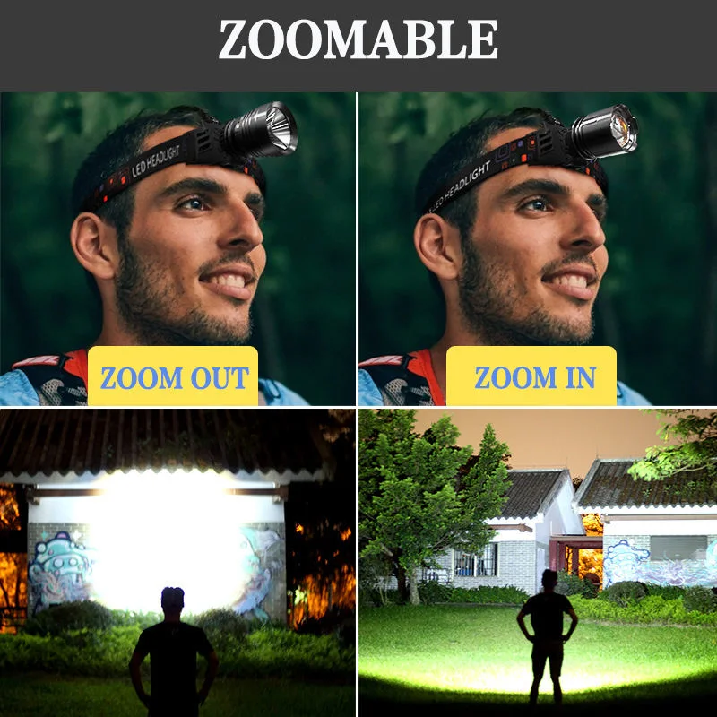10000 High Lumens Waterproof Zoomable Xhp90 Headlamp with 3PCS Batteries