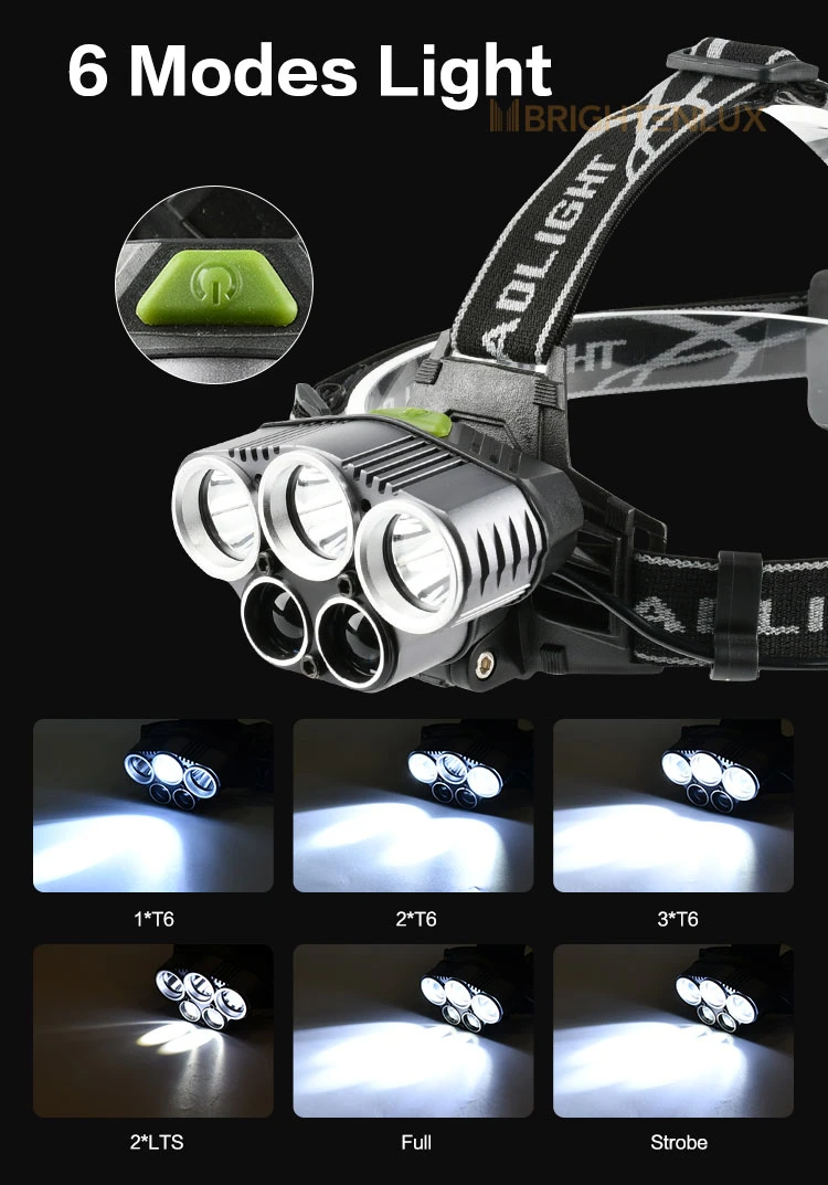 Brightenlux Hot Sale Custom Printing Super Bright 5 LED Headlamp Headlight with 6 Lighting Modes