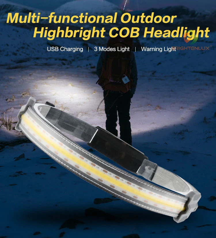 Brightenlux USB Charging Outdoor High Bright COB Headlight Headlamp with 3 Modes and Warning Light
