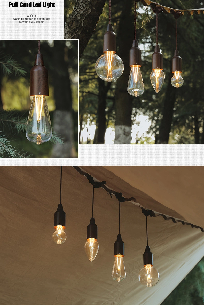 Outdoor Camping Vintage Retro LED Lighting Tent Lights Battery Operated Hanging Rope Pull Cord Lights