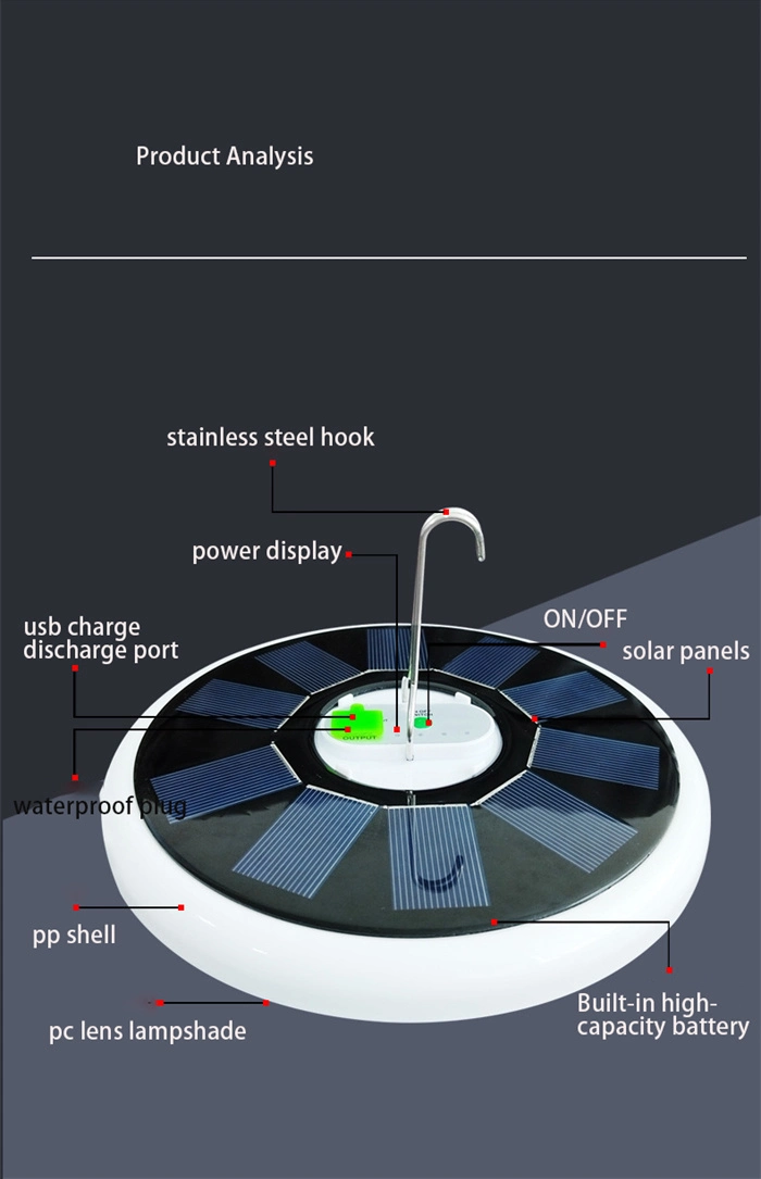 Solar Rechargeable Camping Light with LED Lantern, Portable Tent Lamp with Hanging Hook Energy Saving White Bulb