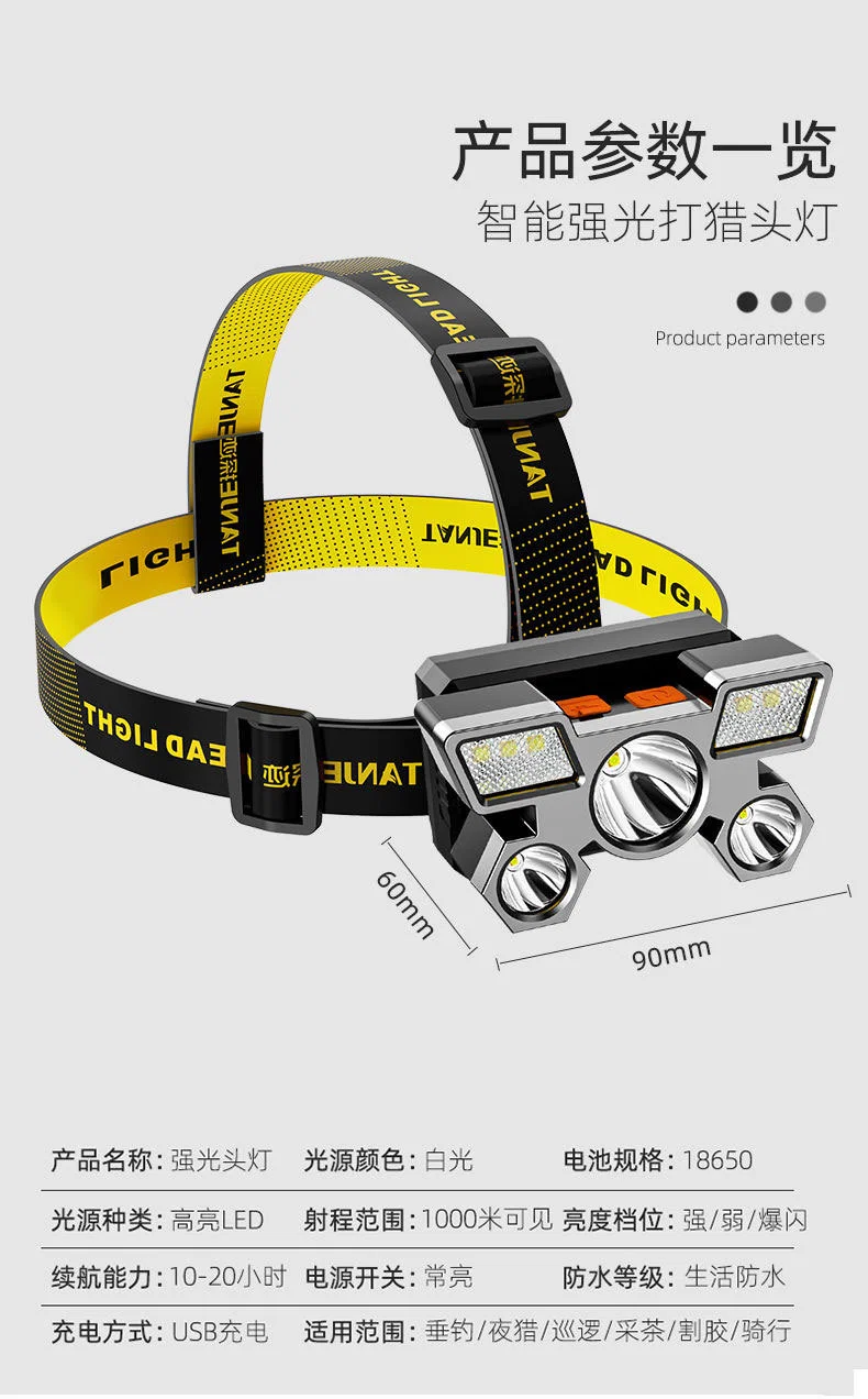 New Plastic 5LED 50000lm USB Rechargeable Powerful LED Headlamp