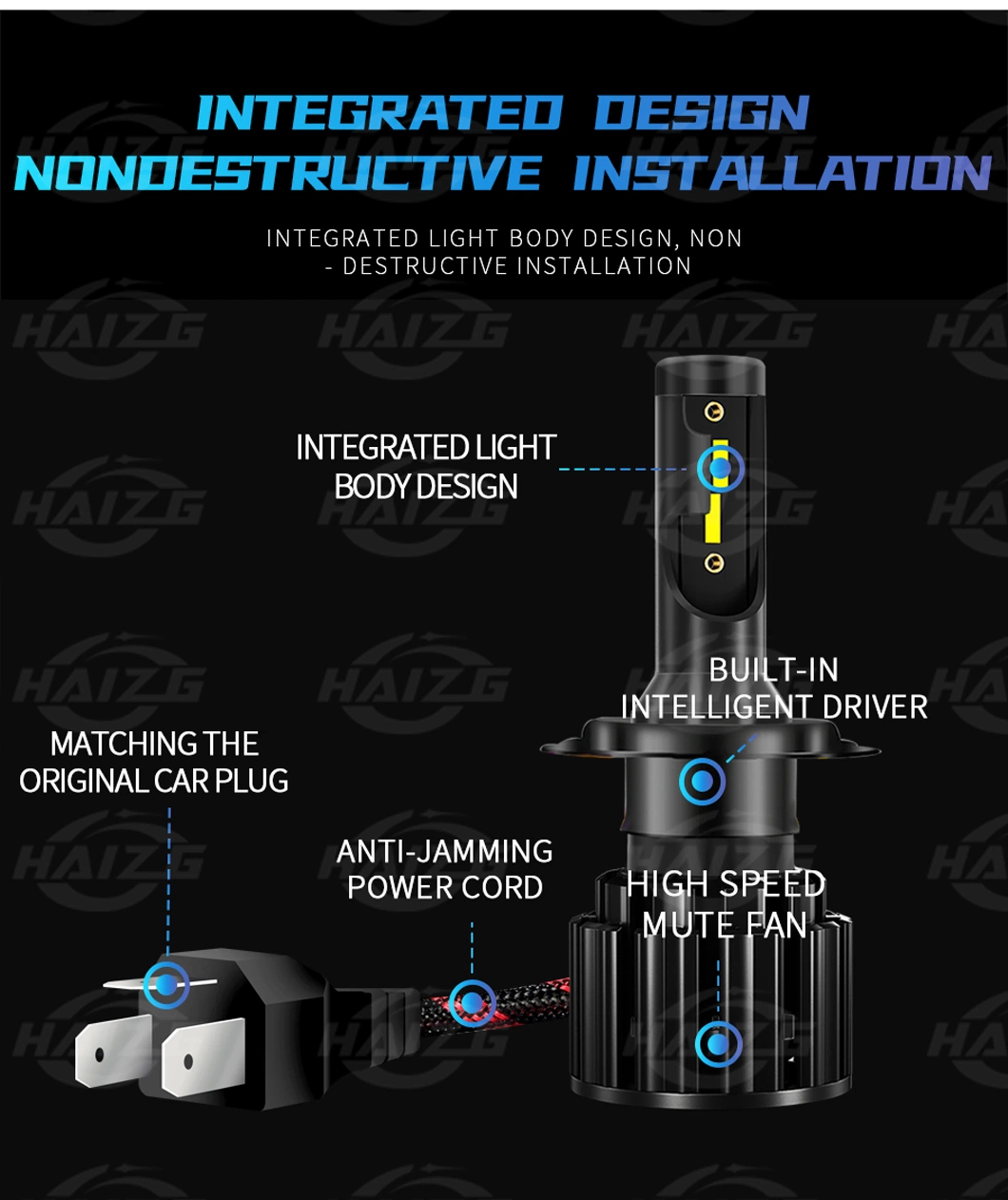 Haizg Top Sale S8 Car LED Light 10000lm 50W Csp Auto Headlight