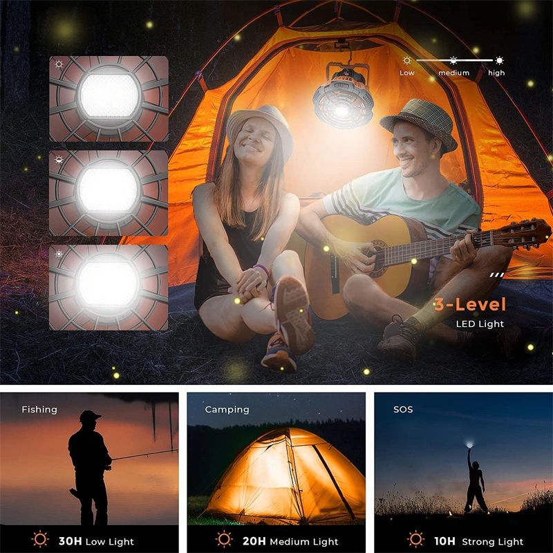 5200mAh Portable Camping Lamp with Fan 2in1 LED Light USB Rechargeable Outdoor Tent Fan Lantern