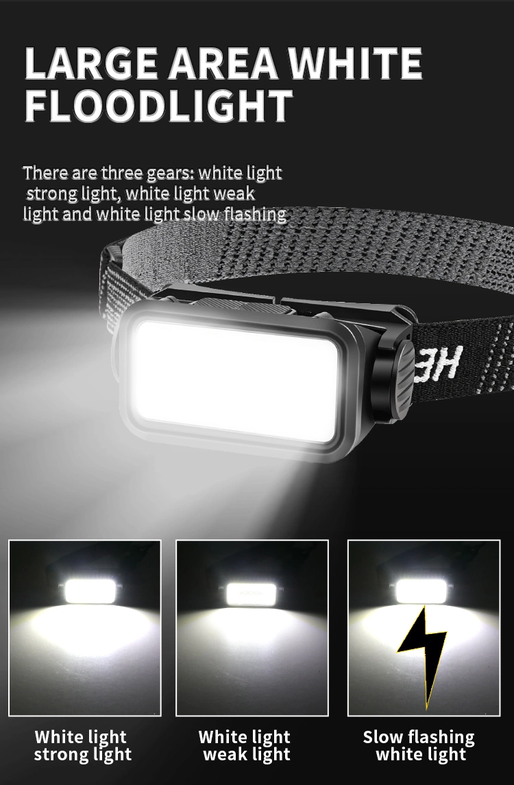 COB LED Motion Sensor White Red Light USB C Rechargeable Soft Light Headlamp