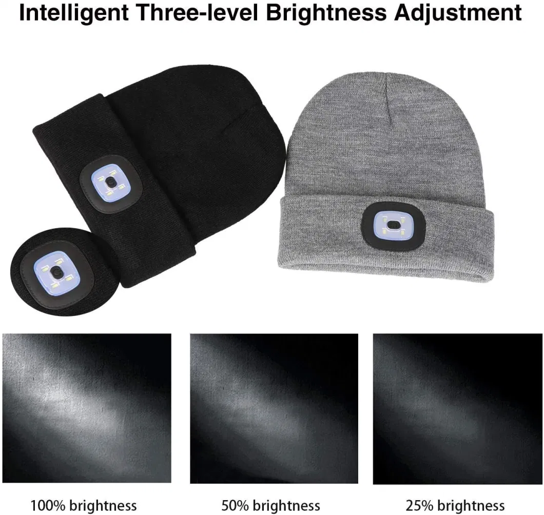 Wholesale Winter Wearable Head Torch Lamp 3 Work Mode Unisex Winter Warmer Knit Hat Headlight with Light LED Beanie Hat Light Portable LED Headlamp