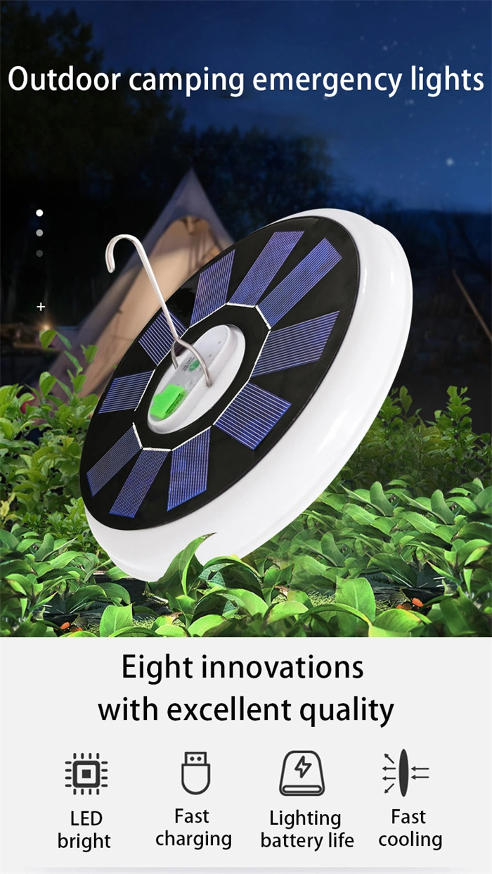 Solar Rechargeable Camping Light with LED Lantern, Portable Tent Lamp with Hanging Hook Energy Saving White Bulb
