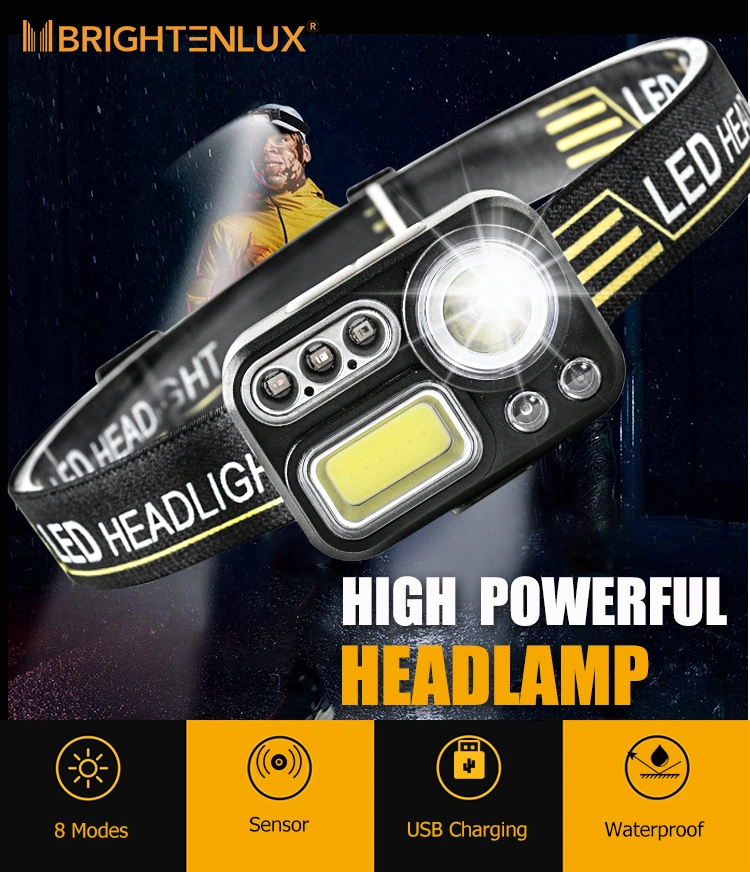 Brightenlux Mini Portable Light Weight Rechargeable COB Sensor Headlight LED Headlamp for Camping