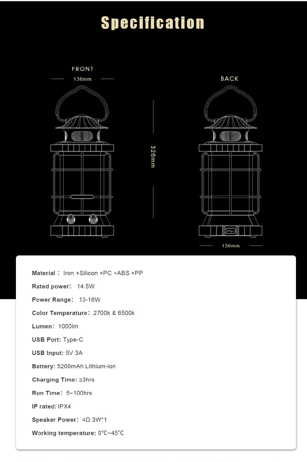 Fang Yuan LED Camping Lantern Speaker Light Outdoor Light