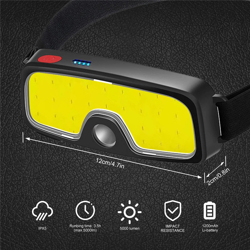 Wide Beam Portable COB Head Lamp USB Rechargeable LED Headlamp for Night Riding Adventure Camping