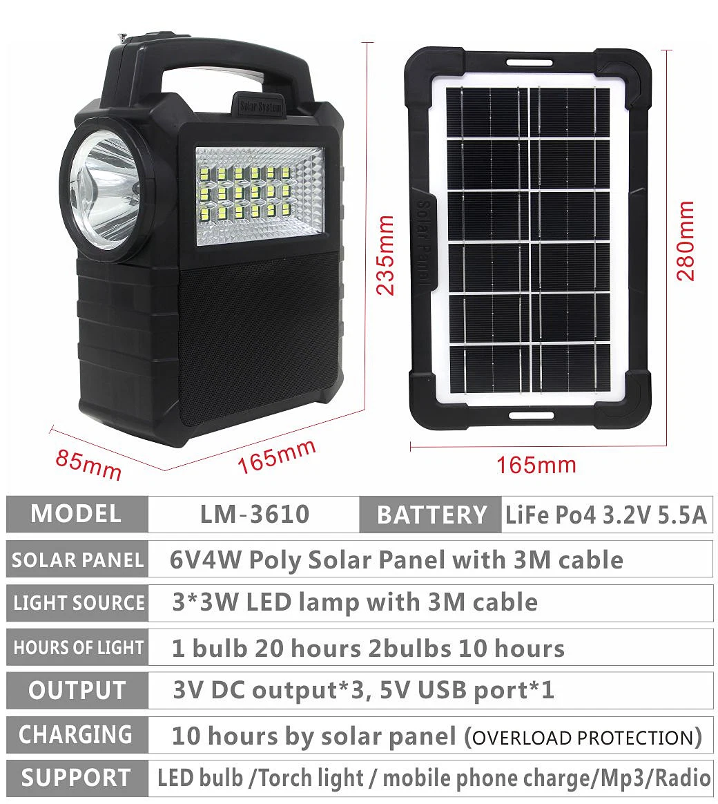 Solar Camping LED Light with USB Mobile Phone Charger FM Radio MP3 Bluetooth Music for Africa Kenya Marketing