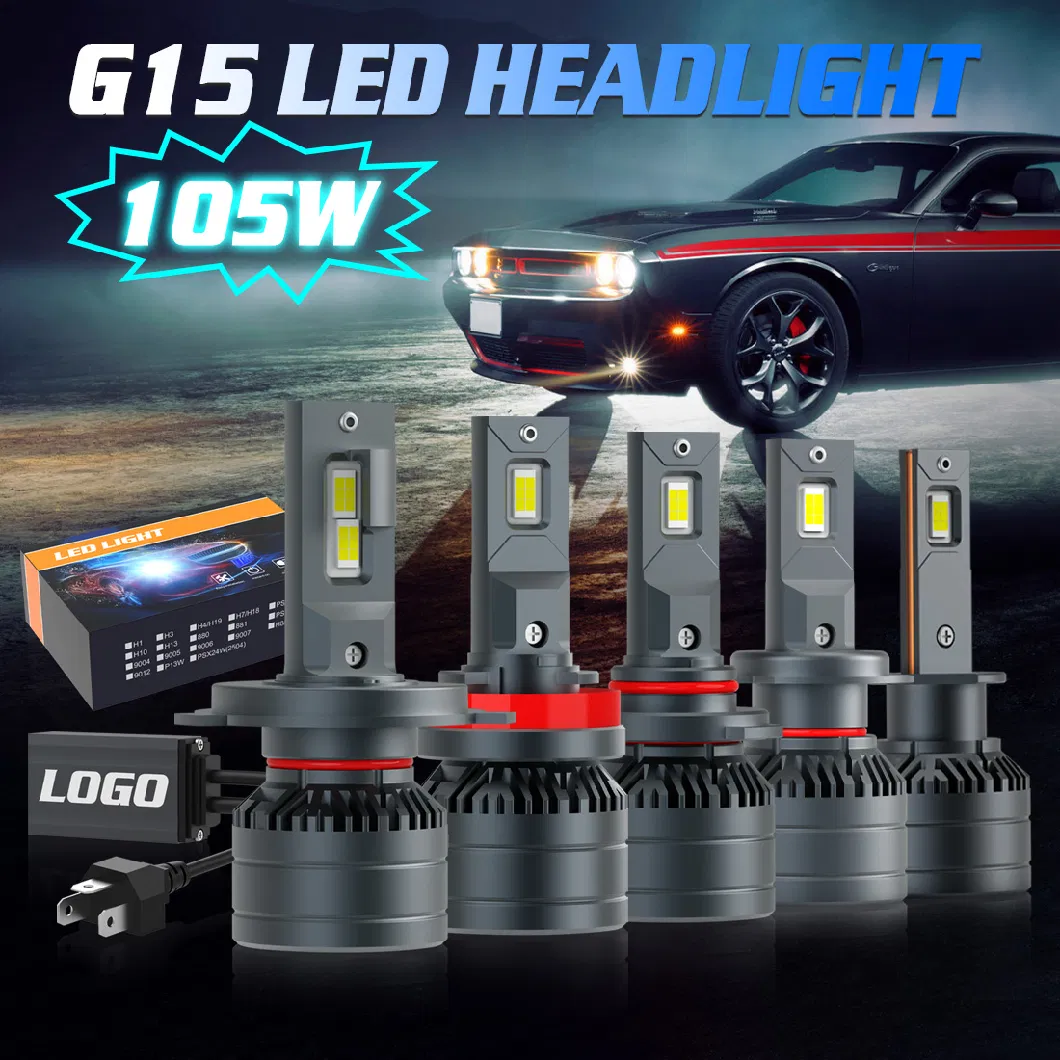 G-View G15 High Power 105W Canbus Double Heat Pipes H1 H3 H4 H8 Car LED Light for Auto Headlight