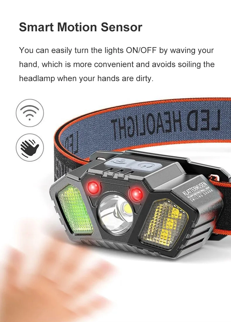 5 Modes Headlamp Waterproof Running Fishing Warning Night Light with Sensor Outdoor Smart LED Headlight