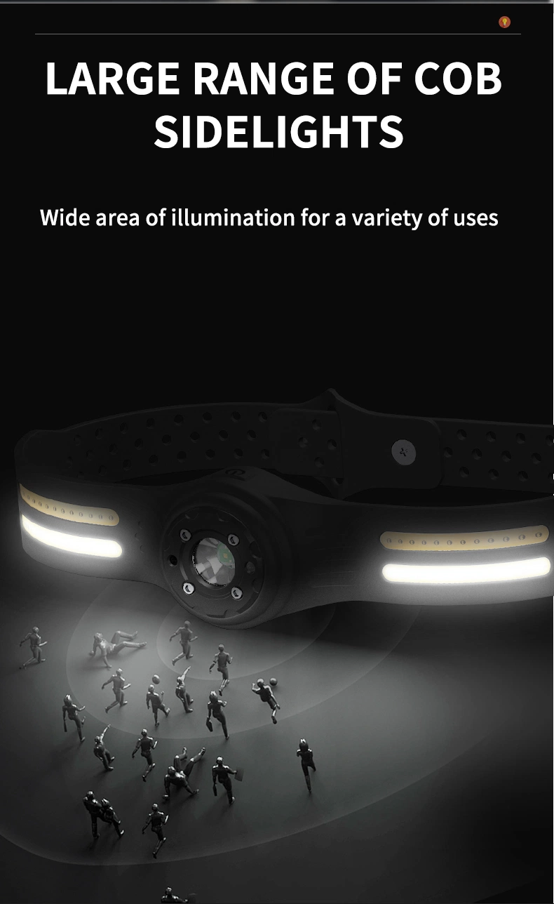 Silicone Sensor XPE 4 COB Waterproof Ipx4 Mini 400 Lumens Headlamp for Night Running