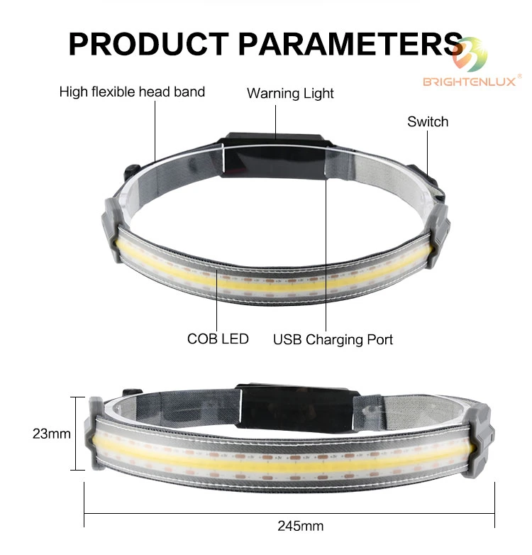 Brightenlux USB Charging Outdoor High Bright COB Headlight Headlamp with 3 Modes and Warning Light