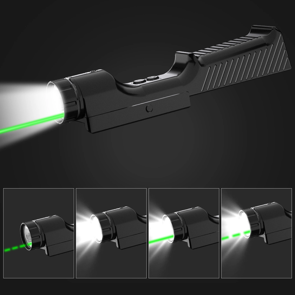 1000 Lumens Gun Light with Green Laser Sight Tactical LED Weapon Hunting Light Compact USB Rechargeable Quick Release Gun Flashlight