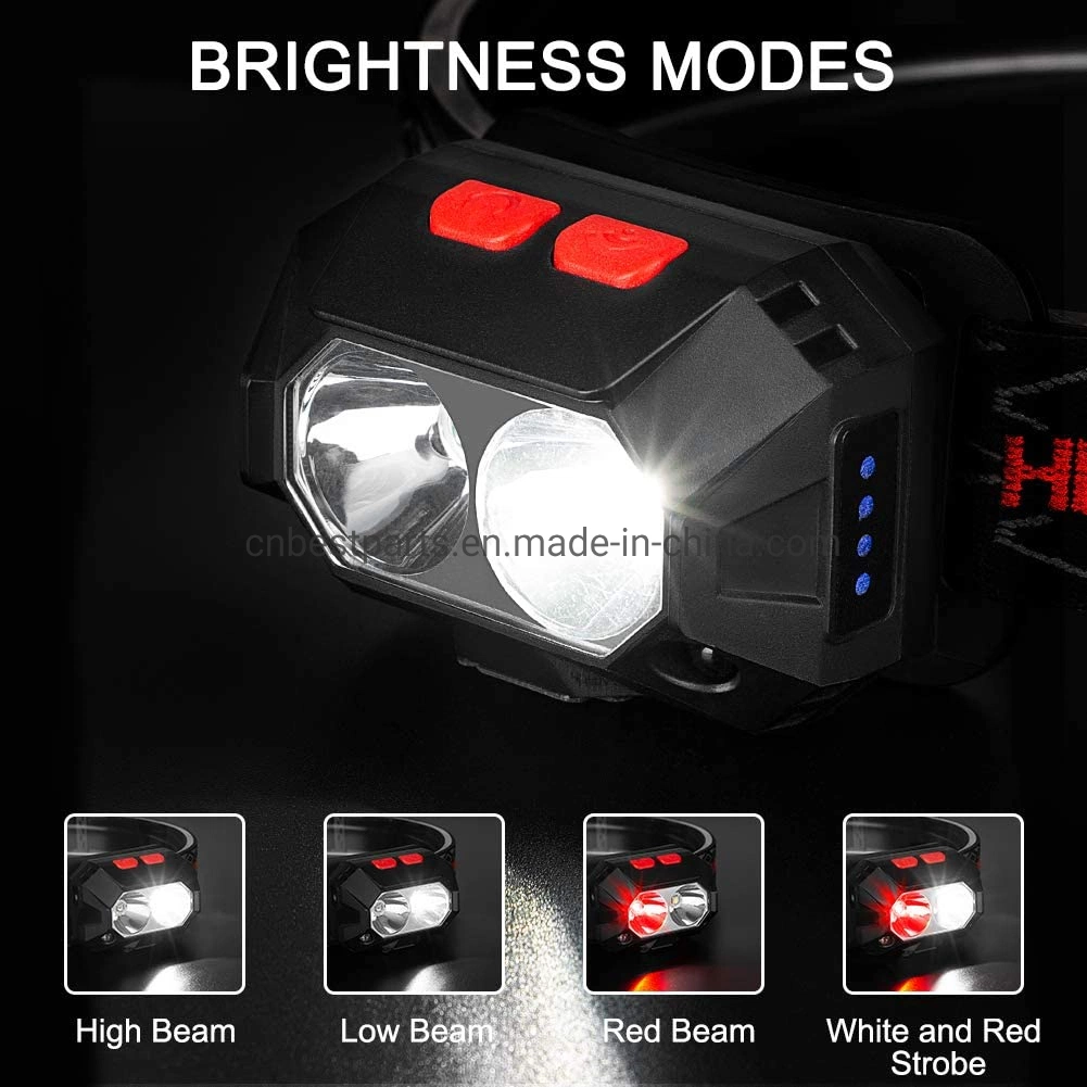 Wholesale Rechargeable Head Torch Lamp Portable Mini Headlight 4 Modes Double LED White Red Flashing Headlights Motion Sensor LED Headlamp