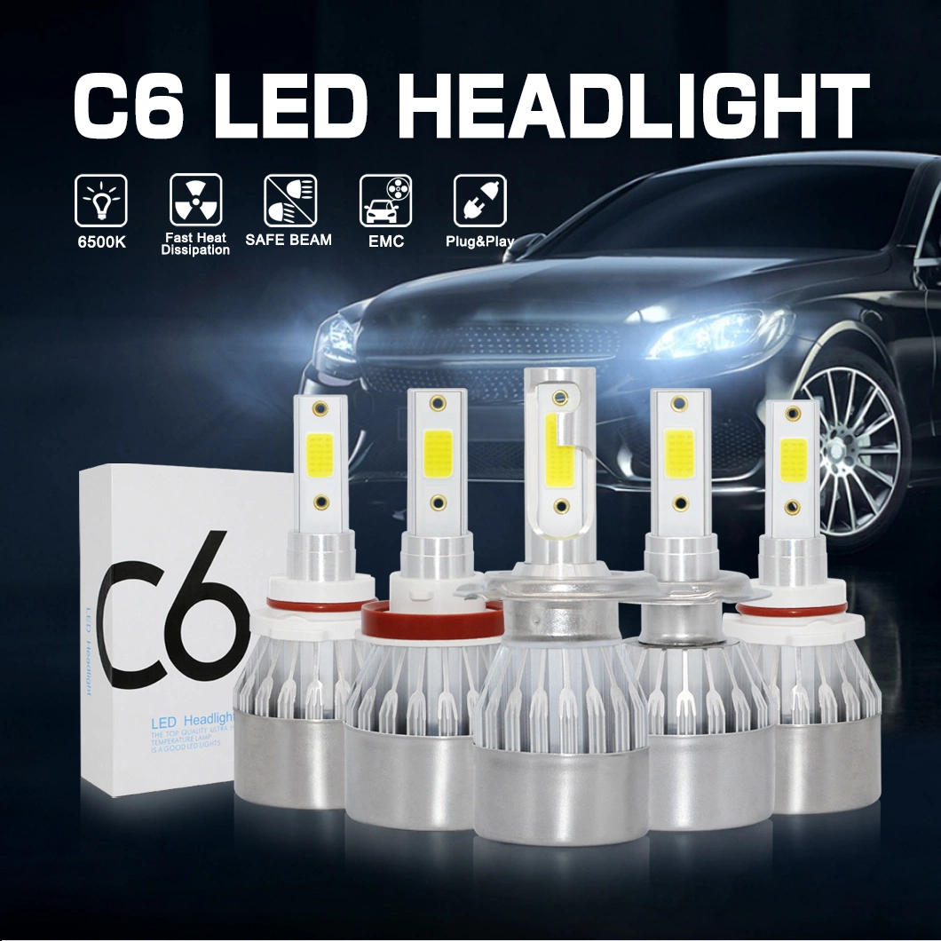 G-View C6 Factory Wholesale LED Headlight 9005 HB3 9006 HB4 H11 H4 H7 LED Headlight 6000K Light Bulbs C6 LED Headlight