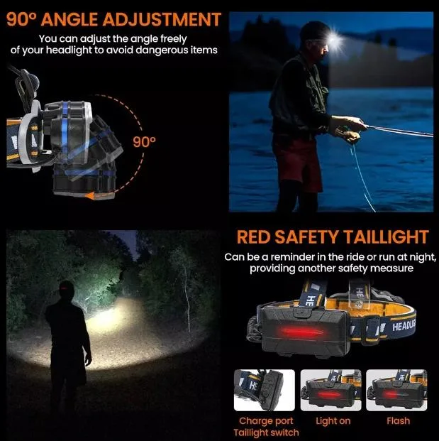 Outdoor Camping Fishing Waterproof USB Recharge Safety 8 LED Head Lamp Flashlight